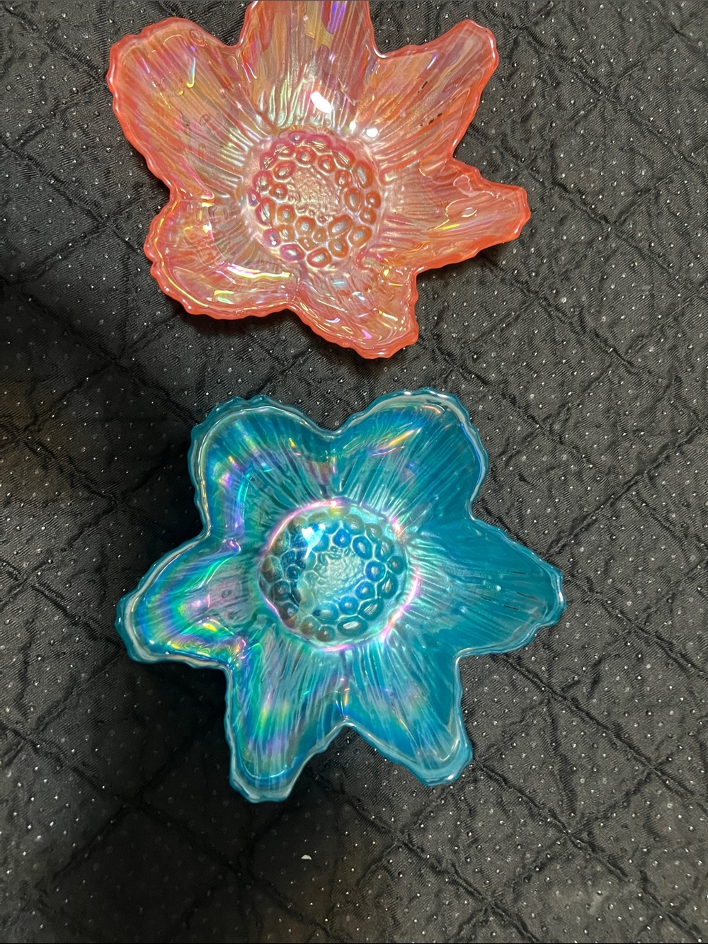Iridescent Flower Glass Dish - Blue and Orange